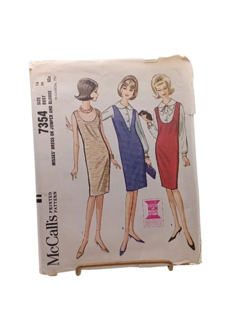 Vintage UNCUT McCalls 7354 Sewing Pattern For Misses Dress Jumper & Blouse Size